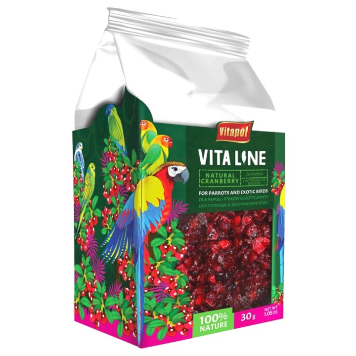 Хранителна добавка за папагали Vitapol, VITALINE, Сушени боровинки, Богата на витамини, За имунитет и бъбреци, 30 g
