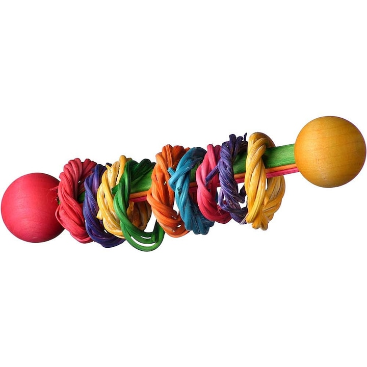 Jucarie papagali Greenwood, Sztanga 2, lemn, multicolor, 11x5x6cm