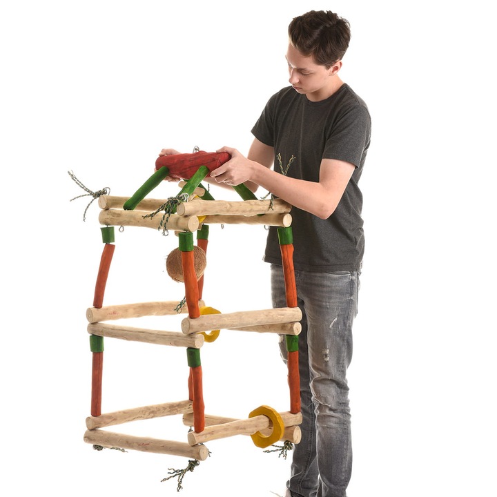 Voliera, Java, XXL, lemn, pentru papagali mari si medii, 48x48x100 cm