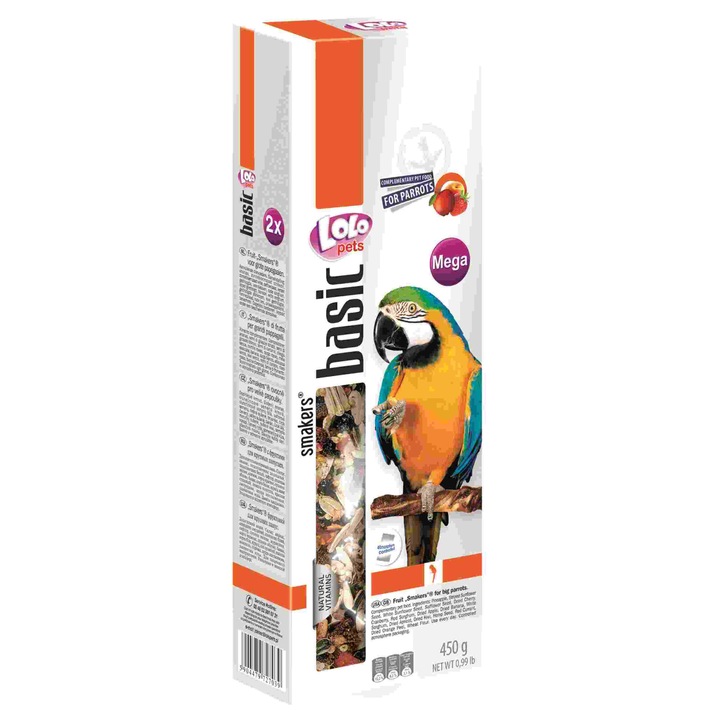 Hrana pentru papagali mari, Lolo Pets, Smakersy Mega Owocowe, fructe exotice, 450g