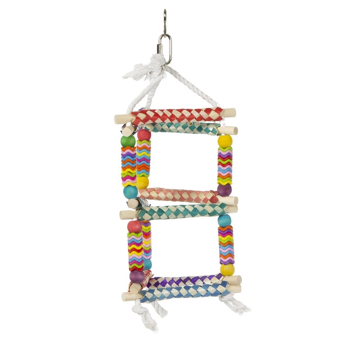 Jucarie pentru papagali Greenwood, 34x18cm, lemn/bumbac, multicolor