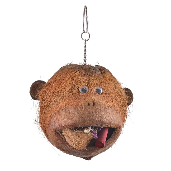 Jucarie papagali Greenwood, Kokosowa Malpa, naturala, 23x15x15cm