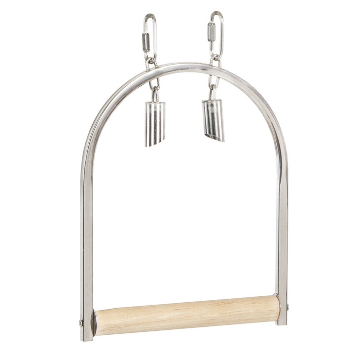 Leagan din otel inoxidabil, Java, pentru papagali medii, cu clopotei, 29x21x2.5cm