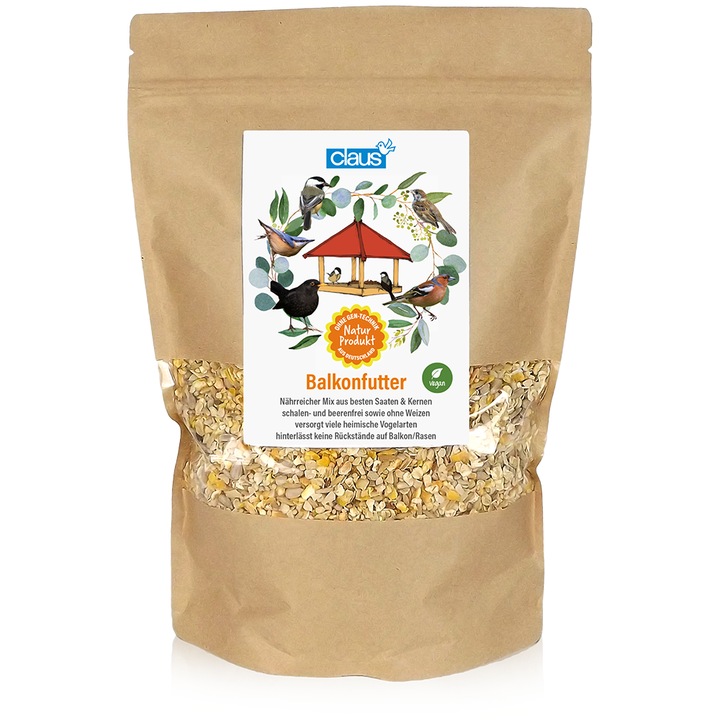 Hrana pentru pasari, CLAUS Balkonfutter, fara coji, vegana, 1 kg