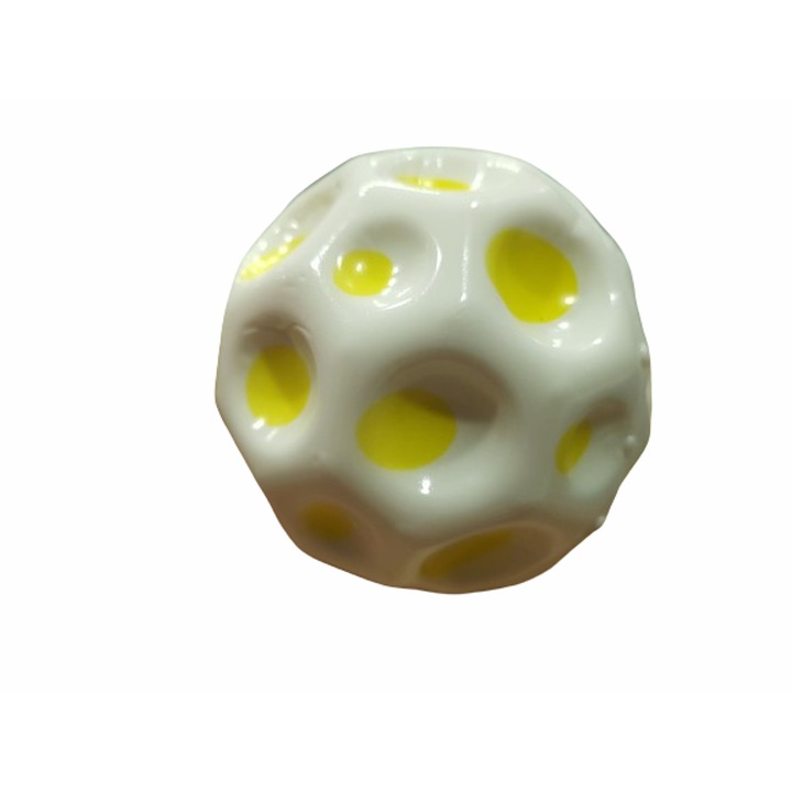 Играчка Топка, Moon Ball, Подскачаща, Бяло/Жълт, 7 см