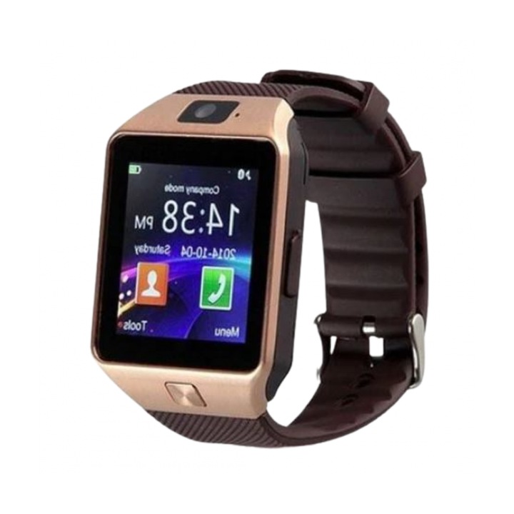 DZ09 okosóra, SIM kártya, naptár, ébresztőóra, Bluetooth hívások, arany