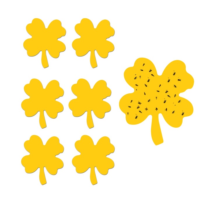 Capcane adezive pentru insecte, set 6 bucati, forma trifoi, pentru plante si casa, ecologice