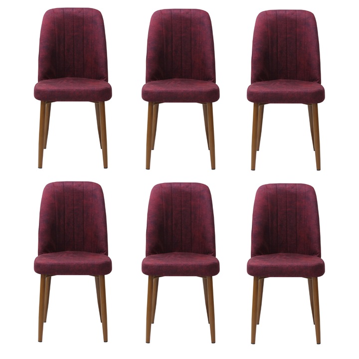Set 6 scaune Artemis bordo, tapitate cu material textil, picioare metalice maro, bordo 90x43 cm