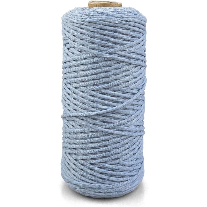 Snur pentru macrame, Netuno, WeBa, Bumbac 100%, Torsadat simplu, 3mm x 100m, Albastru deschis