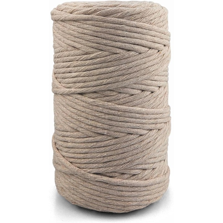 Snur pentru macrame, Netuno, WeBa, Bumbac 100%, Torsadat simplu, 3mm x 100m, Ecru