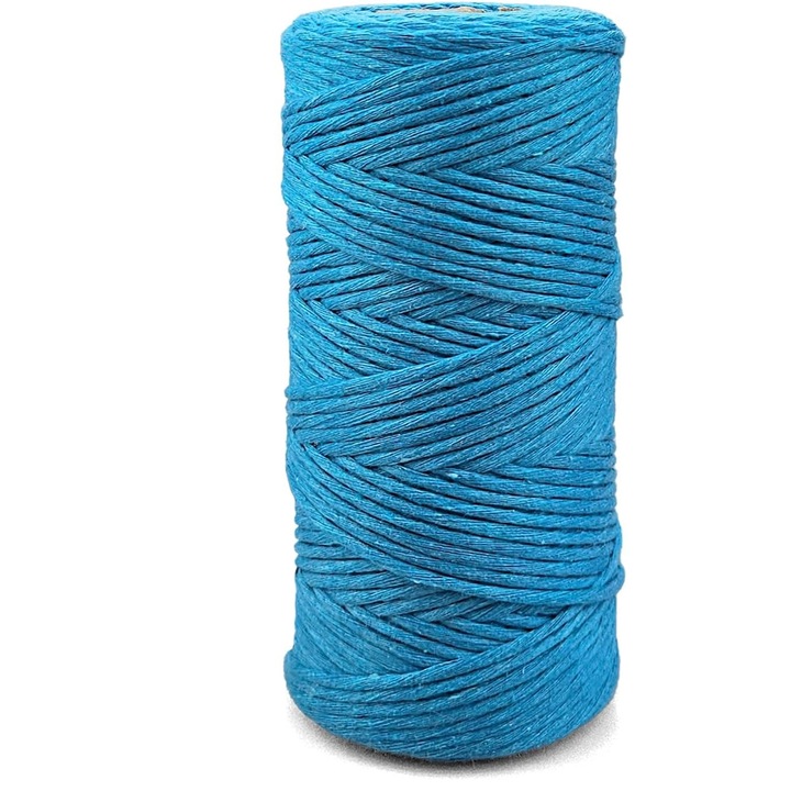 Snur pentru macrame, Netuno, WeBa, Bumbac 100%, Torsadat simplu, 3mm x 100m, Albastru azuriu
