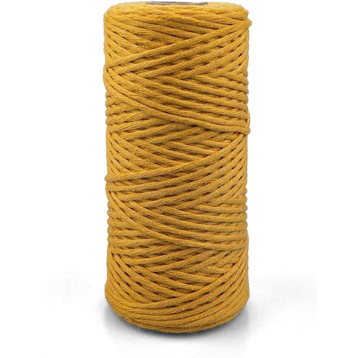 Snur pentru macrame, Netuno, WeBa, Bumbac 100%, Torsadat simplu, 2mm x 150m, Galben-miere