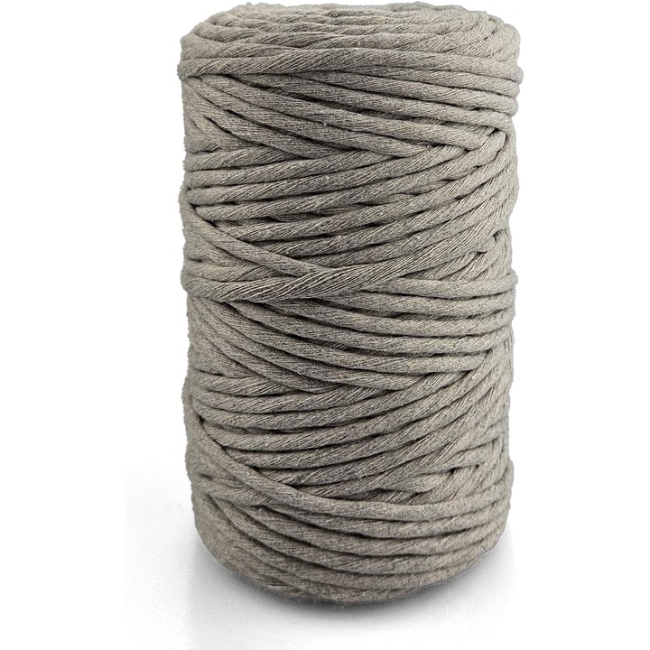Snur pentru macrame, Netuno, WeBa, Bumbac 100%, Torsadat simplu, 5mm x 100m, Gri bej