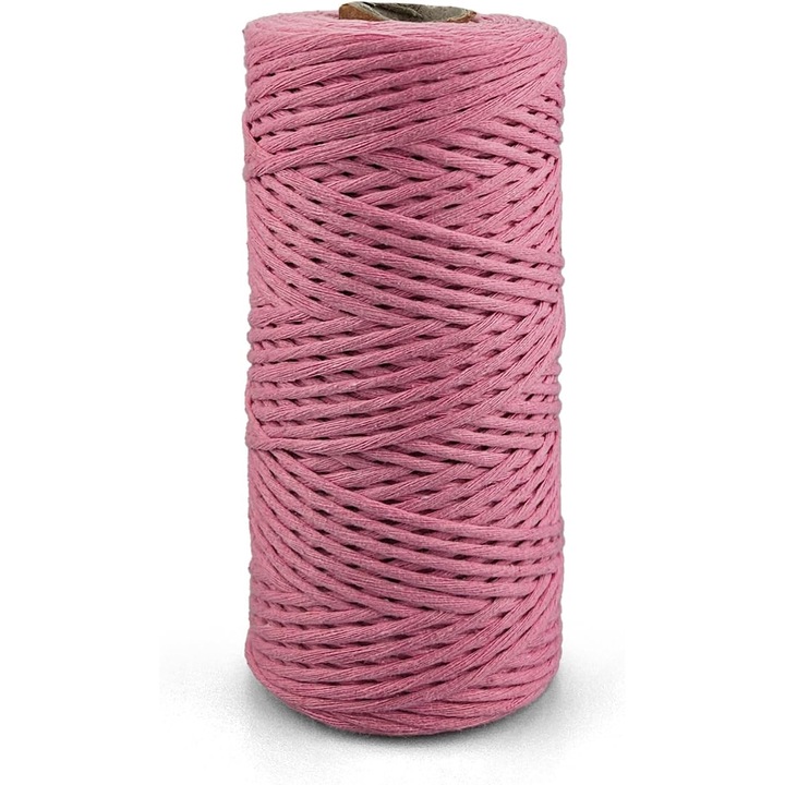 Snur pentru macrame, Netuno, WeBa, Bumbac 100%, Torsadat simplu, 3mm x 100m, Roz pastel