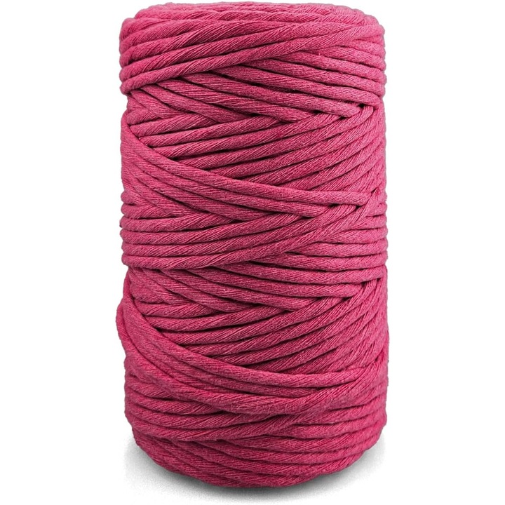 Snur pentru macrame, Netuno, WeBa, Bumbac 100%, Torsadat simplu, 5mm x 100m, Roz fucsia