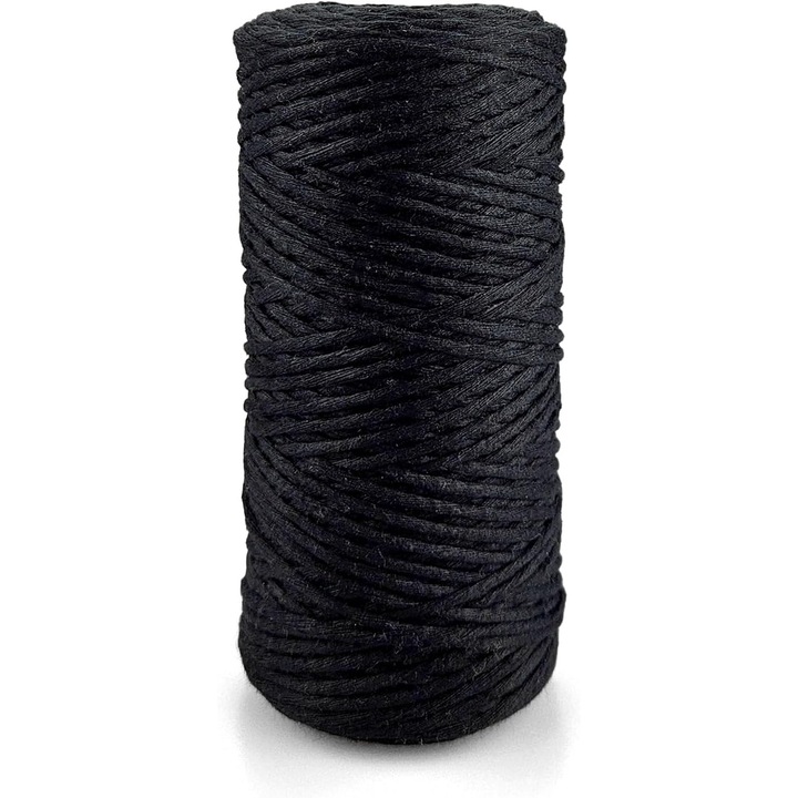 Snur pentru macrame, Netuno, WeBa, Bumbac 100%, Torsadat simplu, 2mm x 150m, Negru
