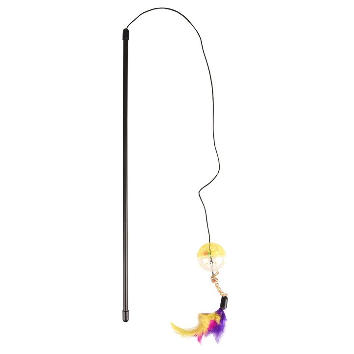 Jucarie pentru pisici, Flamingo, undita cu minge si fulg