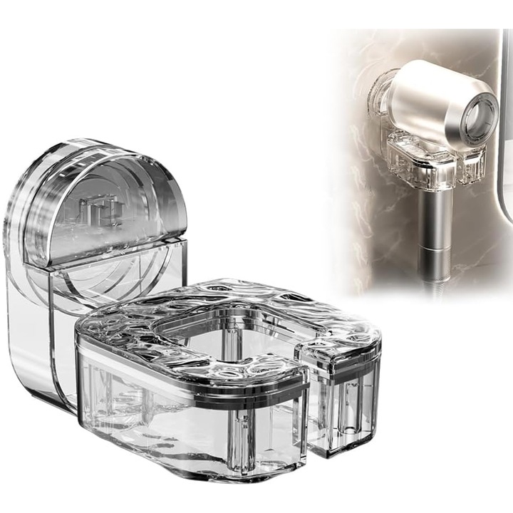 Suport universal de perete pentru uscator de par, cu organizator pentru cablu, autoadeziv, pentru baie