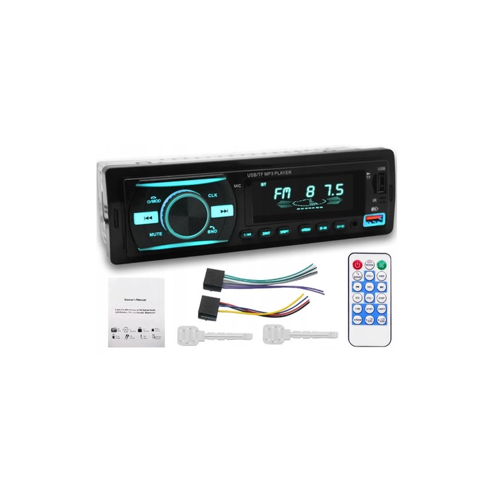 Radio auto cu Bluetooth, HandsFree, Telecomanda, 1DIN MP3, 2 x USB, 7 Culori