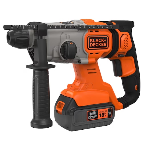 Ciocan rotopercutor Black&Decker BCD900M1K-QW, 18V 4Ah SDS-plus, 1.2 J energie impact, 3 moduri functionare, lumina led integrata, pentru gaurire in beton, caramida si zidarie, 1 acumulator, incarcator, burghiu SDS-plus 6 mm si cutie