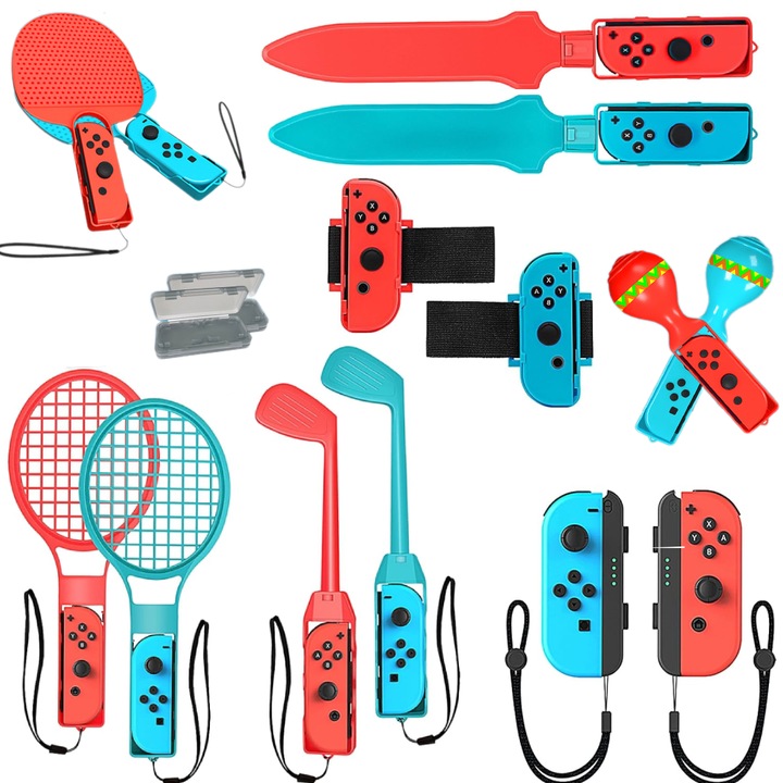 Gamepad kiegészítő készlet, 16 az 1-ben, TopGearWorld®, Nintendo Switch-el kompatibilis, többszínű