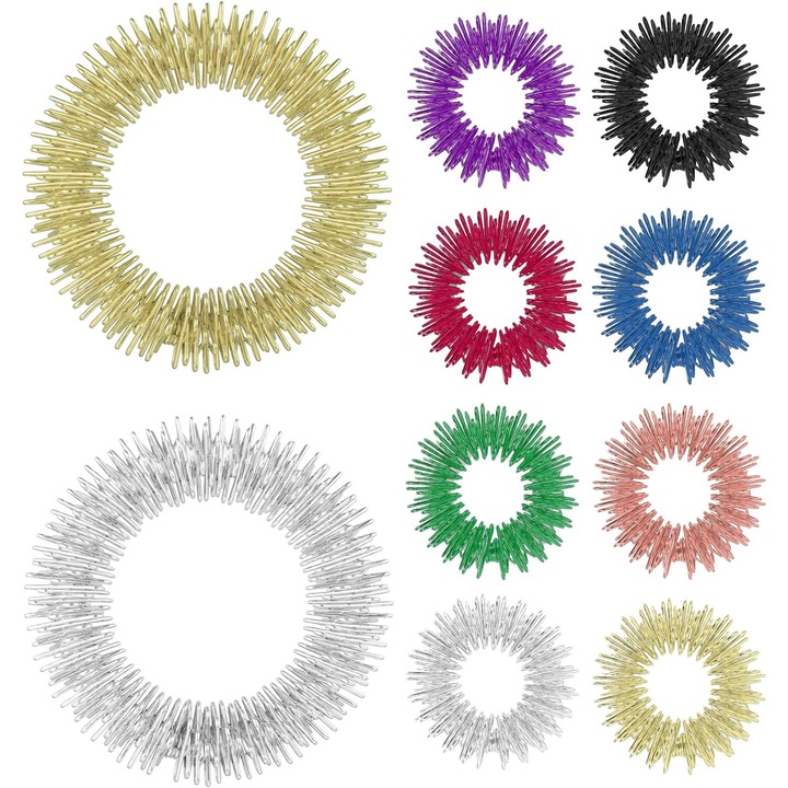 10 db-os csípős masszázsgyűrű, stressz enyhítésére, JENUOS®, 2 különböző méretű, többszínű