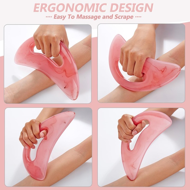 2 pár gua sha masszázs készlet, JENUOS, arc- és testmasszázshoz, rózsaszín
