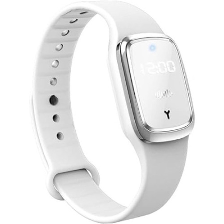 Гривна против комари JENUOS, ултразвукова, 3 интензитета, репелент, бяла