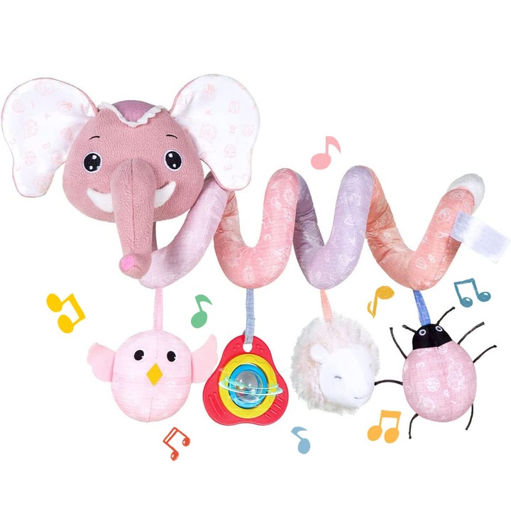 Gyerekjáték, Spirál tevékenységekkel, rózsaszín elefánt, 0-6 hónapos korig