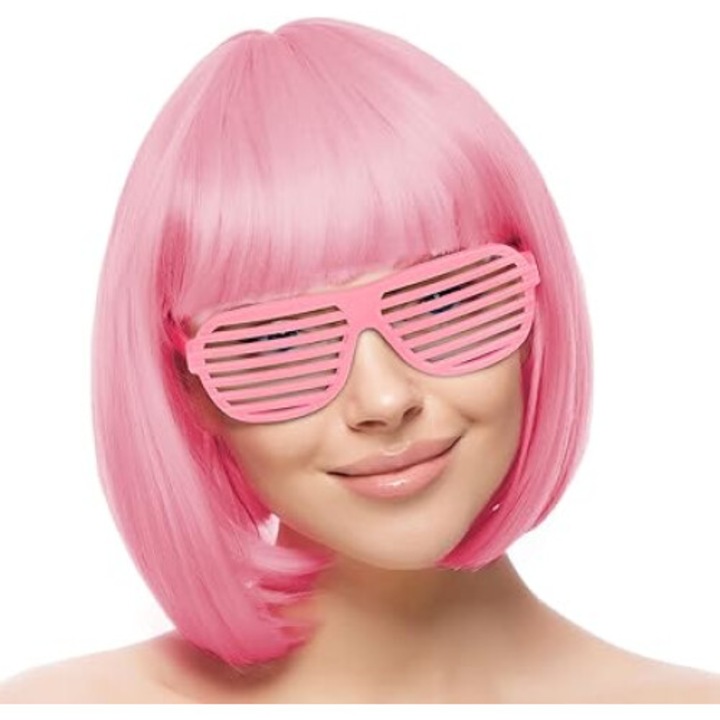Peruca Bob Clasic, Sintetic, Roz, 28cm