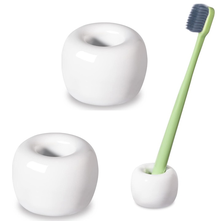Suporturi ceramice pentru periute de dinti pentru baie, suport elegant pentru periute de dinti Suport pentru periute de dinti, organizator portabil de accesorii pentru baie, 2 pachete, Alb