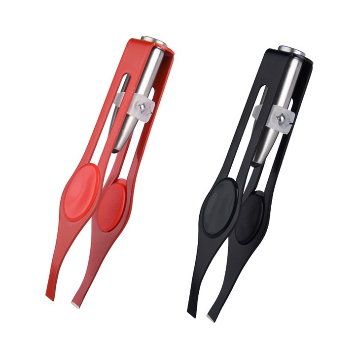 Комплект от 2 пинсети с LED, Hggzeg, PVC против хлъзгане, С наклонен остър връх, За премахване на нежелано окосмяване от вежди или мигли, Безопасни и издръжливи