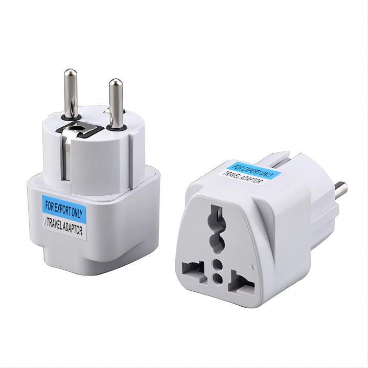 2 db utazási adapter készlet, klasszikus aljzat, 250V AC 10A, kókuszfehér, 40x65x40 mm