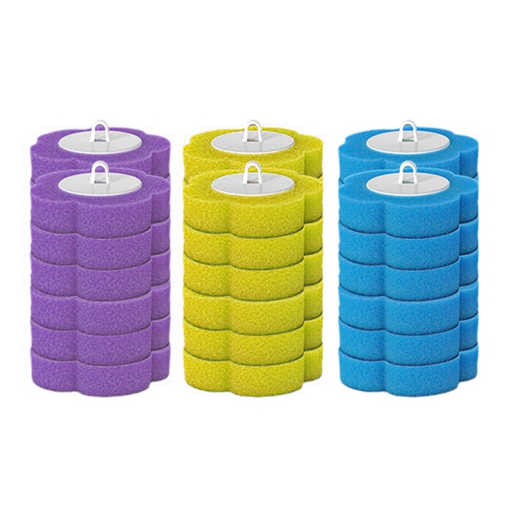 Set perie WC cu maner extensibil WEPZSXO, 36 capete burete, Lavender/Ocean/Lemon, ABS, 40x5.5cm