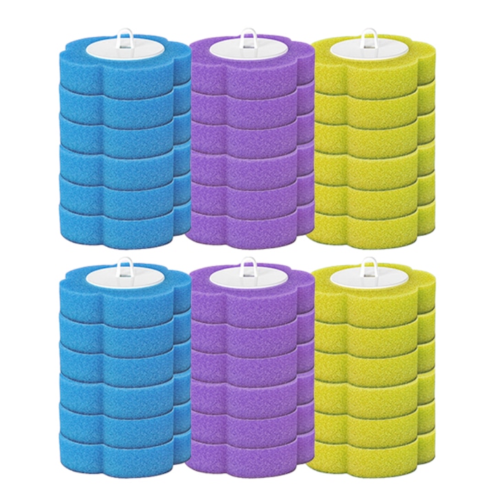 Set perie WC cu maner extensibil WEPZSXO, 36 capete burete, Lavender/Ocean/Lemon, ABS, 40x5.5cm