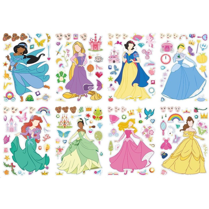 Комплект декоративни парти стикери, тема принцеса, многоцветни, 21x15 см
