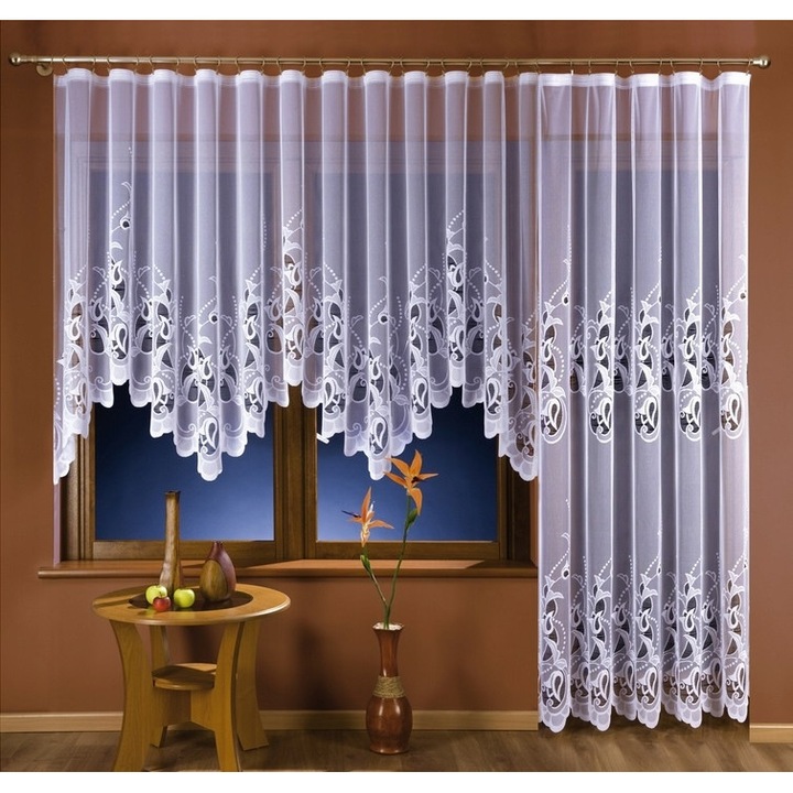 Set 2 perdele pentru balcon, jacquard, 200 x 250 cm/350 x 160 cm, alb