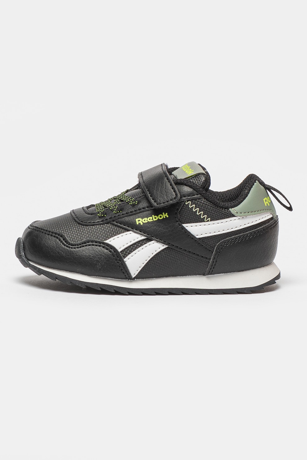 Reebok, Pantofi sport din piele ecologica cu segment cu inchidere velcro Royal, Negru, Alb, Sparanghel, 22.5 EU