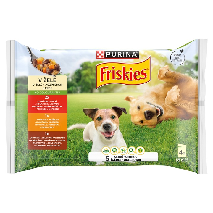Hrana completa Friskies pentru caini adulti in aspic, 4x85 g