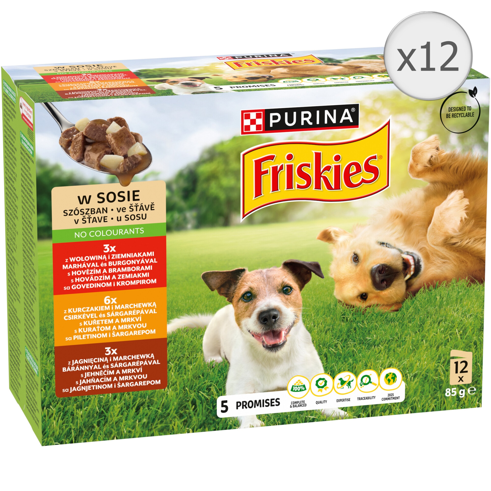 Friskies Adult Pui/Vită/Miel în sos, 12 x 85 g