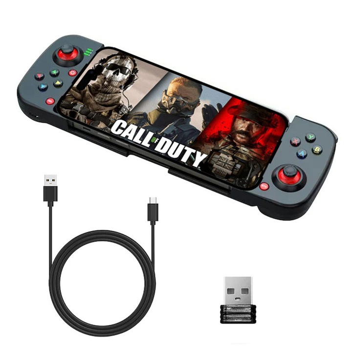 GamePad Controller Gaming, JESWO®, pentru telefon Android, iOS, PC, PS, Nintendo Switch, Bluetooth 5.0, Wireless, Extensibil 135-173mm, Negru