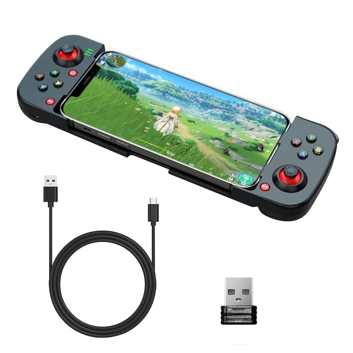 GamePad Controller Gaming, JESWO®, Android telefonhoz, iOS, PC, PS, Nintendo Switch, Bluetooth 5.0, vezeték nélküli, 135-173 mm-es bővíthető, fekete