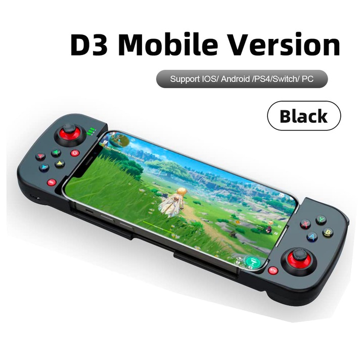 GamePad Controller Gaming, JESWO®, pentru telefon Android, iOS, PC, PS, Nintendo Switch, Bluetooth 5.0, Wireless, Extensibil 135-173mm, Negru