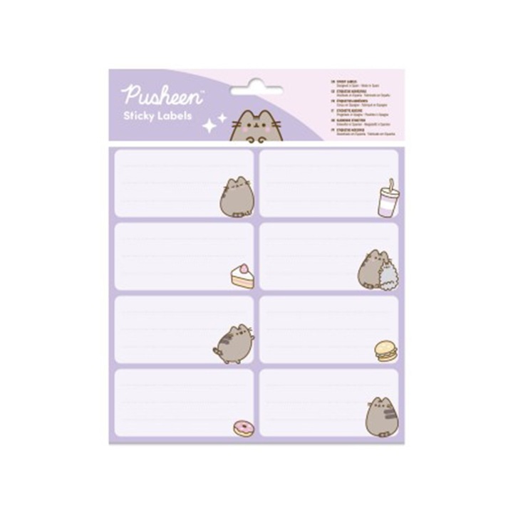 Set 16 etichete scolare autoadezive, Pusheen Moments, lucioase, dreptunghiulare, multicolor