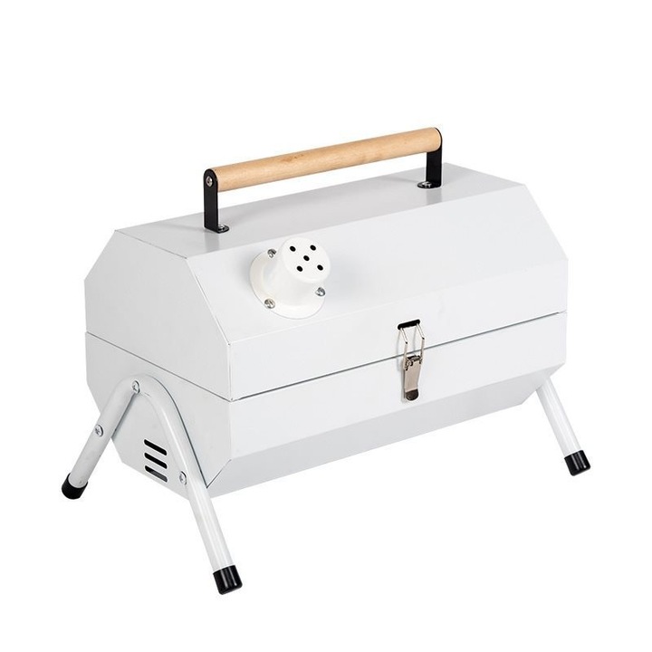 Gratar portabil cu horn, pentru uz casnic, cu doua fete utilizabile si suport de baza triunghiular, 41X25X31CM, de culoare alba