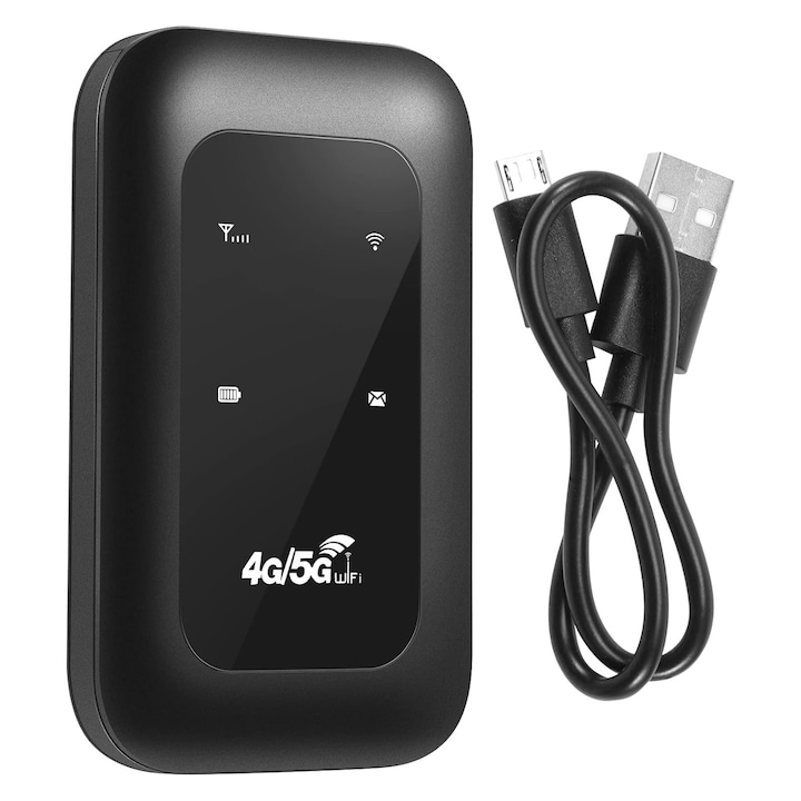 USB WiFi 4G модем, NUODWELL, С 2100mAh батерия и SIM слот, 150Mbps, Поддържа 10 потребители едновременно, Лек и преносим, За мобилен телефон, лаптоп, настолен компютър и таблет, Пластмаса, 11.1x7.1cm, Черен