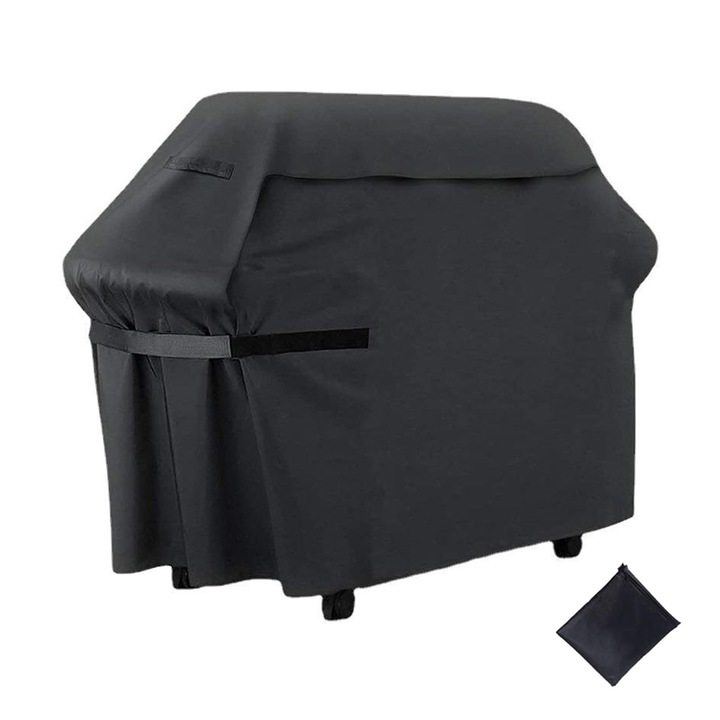Капак за грил, NUODWELL, С дръжки и чанта за съхранение, Водо и UV устойчив, Издръжлив и здрав, Лесен за почистване, За видове грилове и газови скари, Оксфорд, 145x61x117 см, Черен