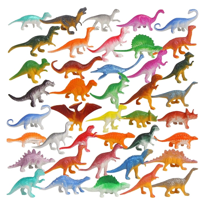 32 db dinoszaurusz készlet, SINBINTA, Oktatási játékok, 3D nyomtatott, Nem mérgező, Hipoallergén, Emulációs részlettervezés, Gyermekkönyvtár, iroda és szoba díszítésére, 6 cm, Gumi/PVC, Többszínű