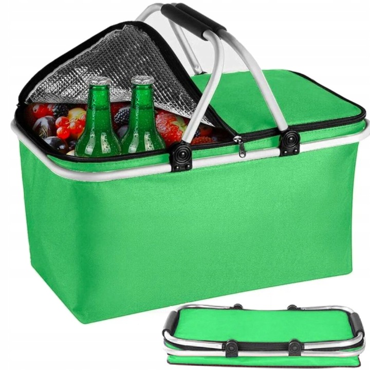 Топлоизолираща кошница за пикник, сгъваема, водоустойчива, зелена, 43x23x21см