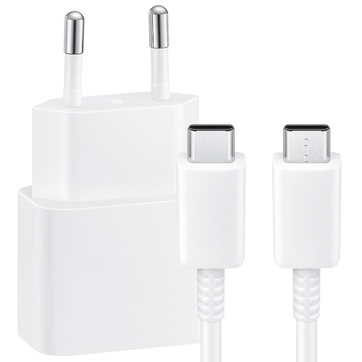 Hálózati töltő, Samsunghoz, Fast Charge 25W, USB Type C - Type C kábel, Fehér